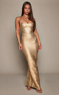Bandage Maxikleid Mit Tiefem Rundhalsausschnitt – Gold