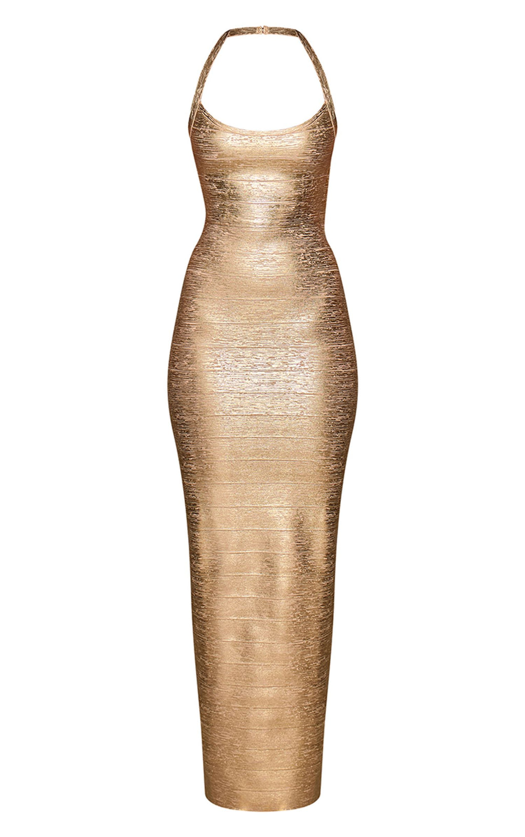 Bandage Maxikleid Mit Tiefem Rundhalsausschnitt – Gold