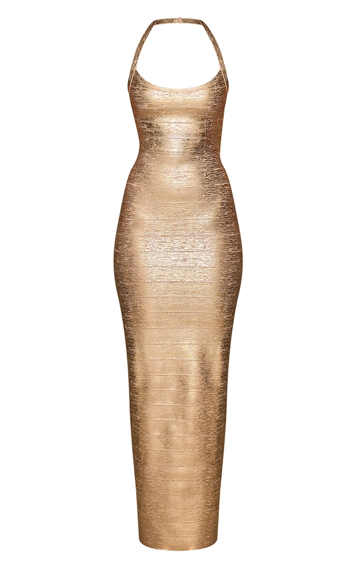 Bandage Maxikleid Mit Tiefem Rundhalsausschnitt – Gold