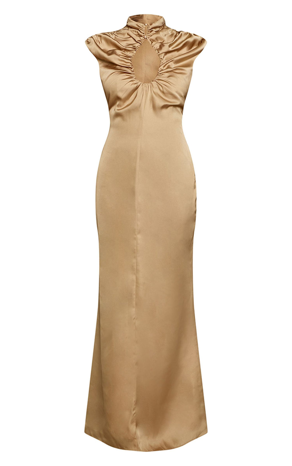 Geblümtes Satin-Maxikleid Mit Raffung Und Schlüssellochausschnitt Ohne Ärmel – Chartreuse