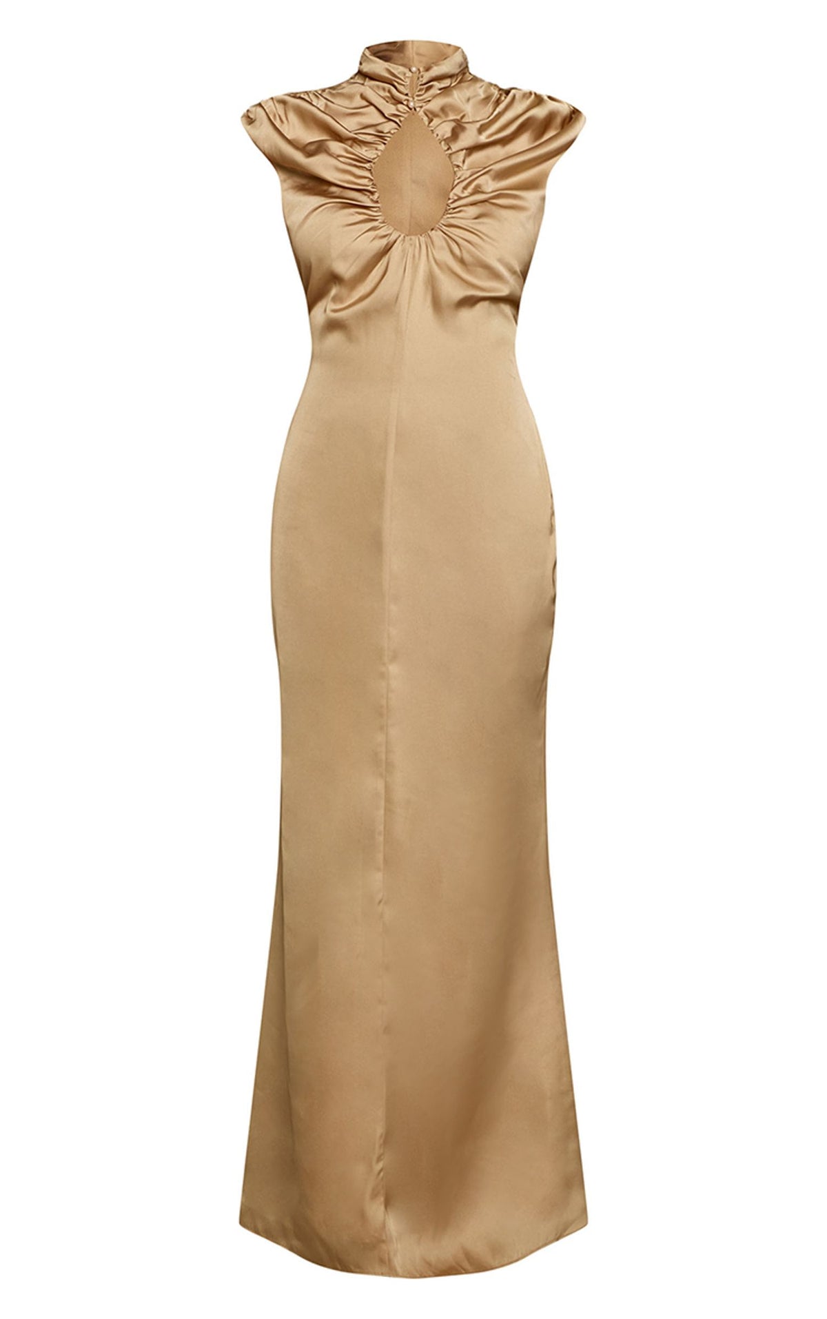 Geblümtes Satin-Maxikleid Mit Raffung Und Schlüssellochausschnitt Ohne Ärmel – Chartreuse