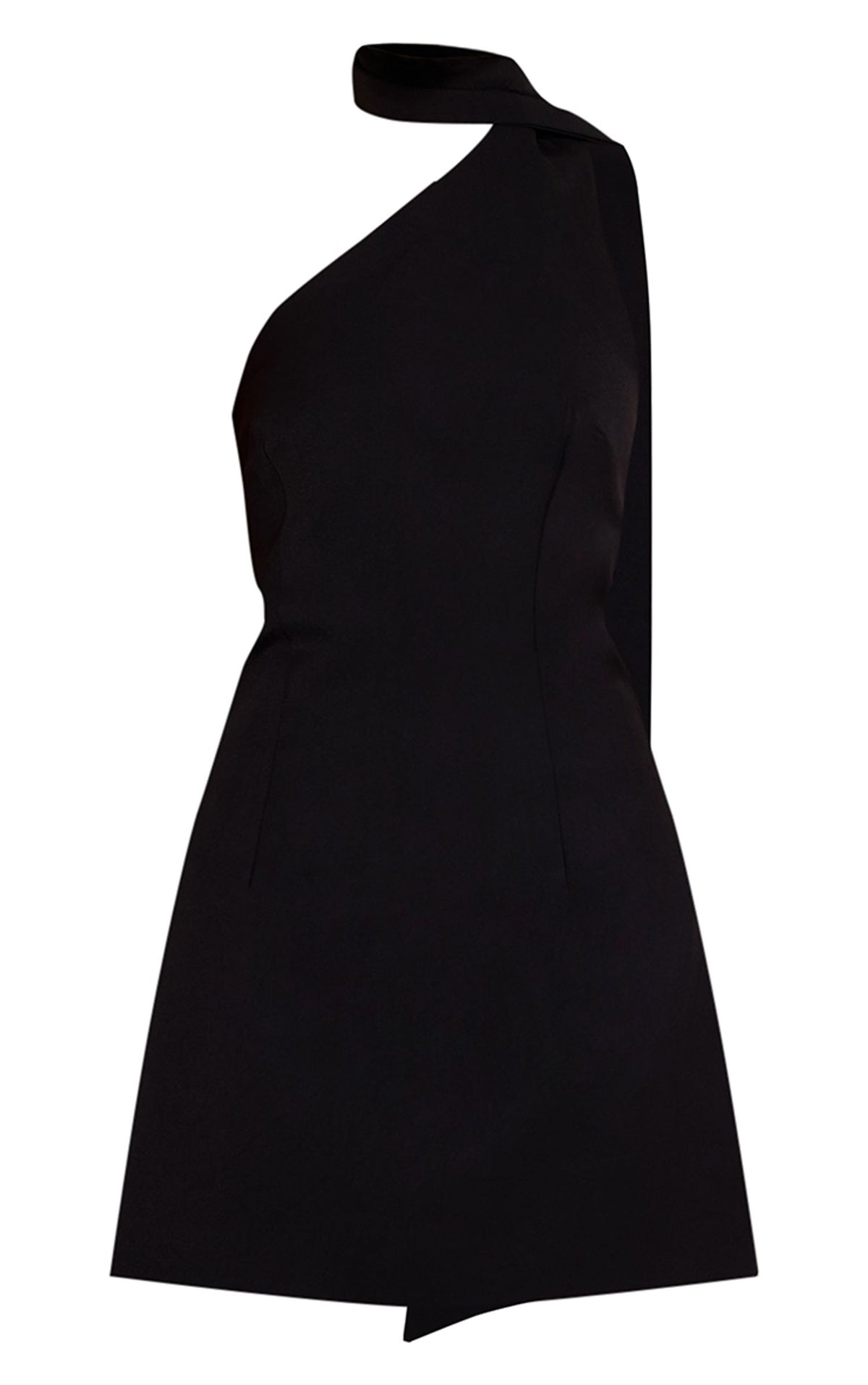 Gewebtes Asymmetrisches Minikleid Mit Schaldetail – Schwarz