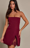 Gewebtes Korsett-Bandeau-Kleid In A-Linie Mit Spitzendetail – Wein