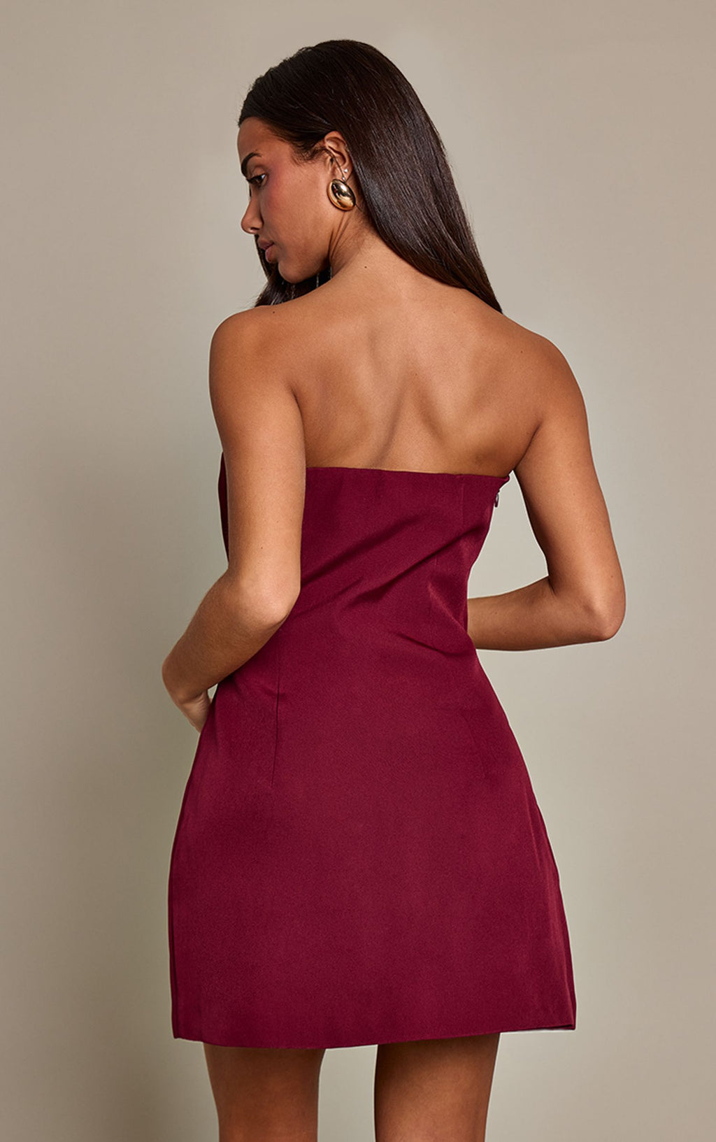 Gewebtes Korsett-Bandeau-Kleid In A-Linie Mit Spitzendetail – Wein