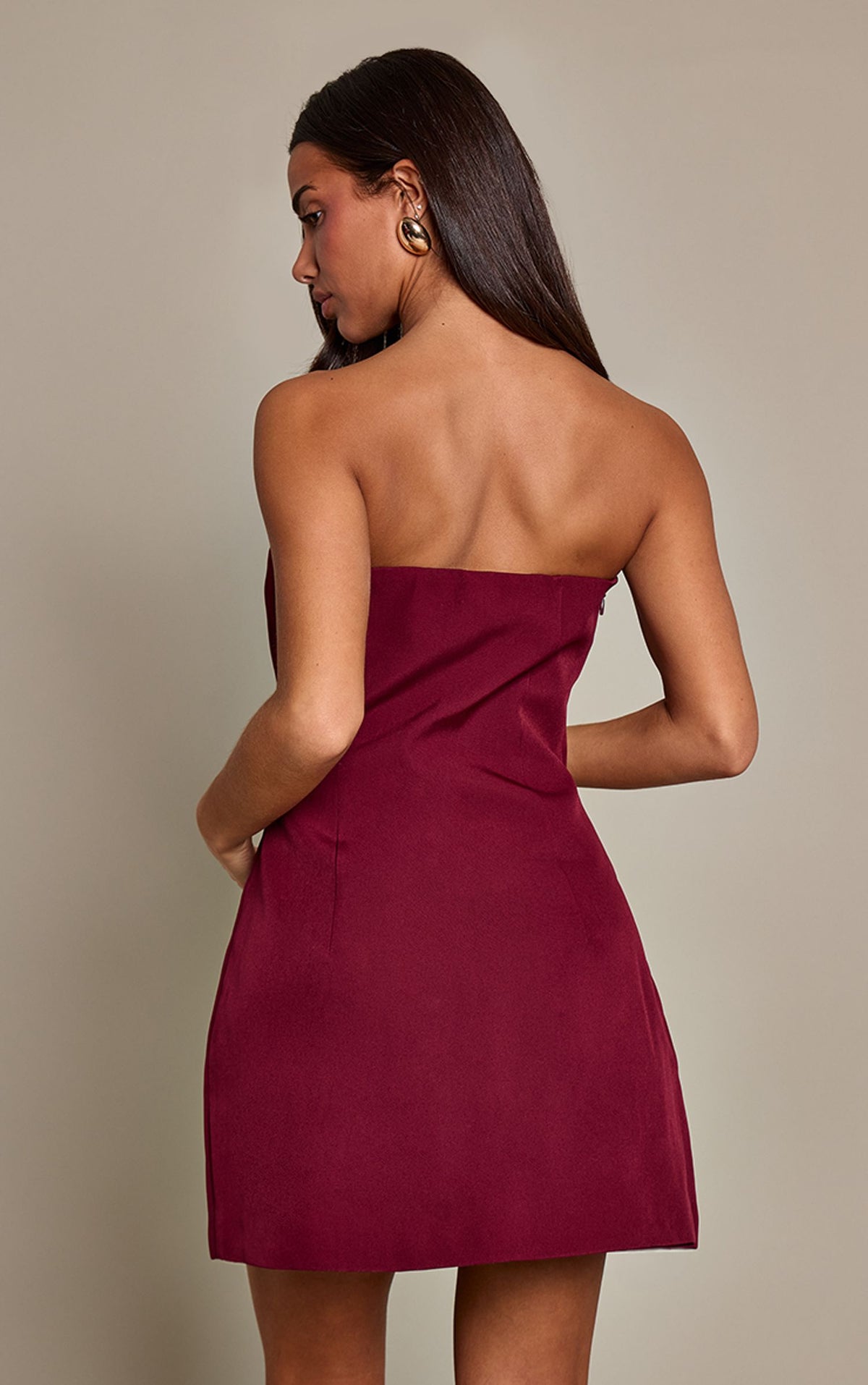 Gewebtes Korsett-Bandeau-Kleid In A-Linie Mit Spitzendetail – Wein