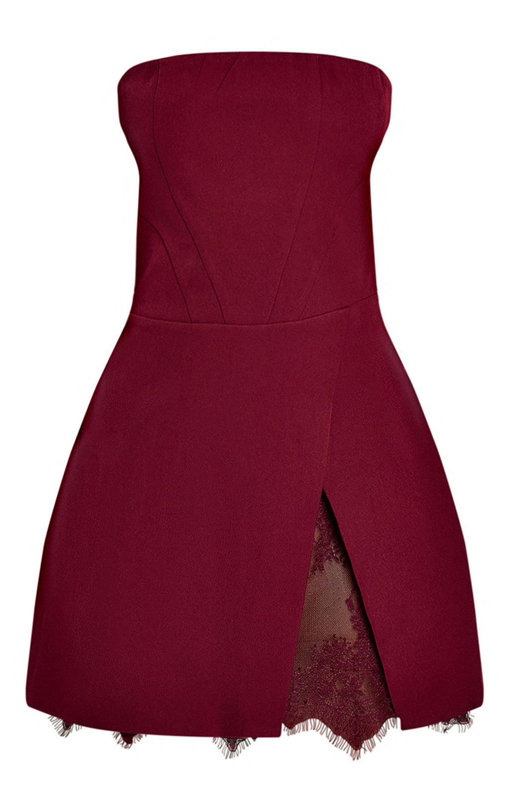 Gewebtes Korsett-Bandeau-Kleid In A-Linie Mit Spitzendetail – Wein