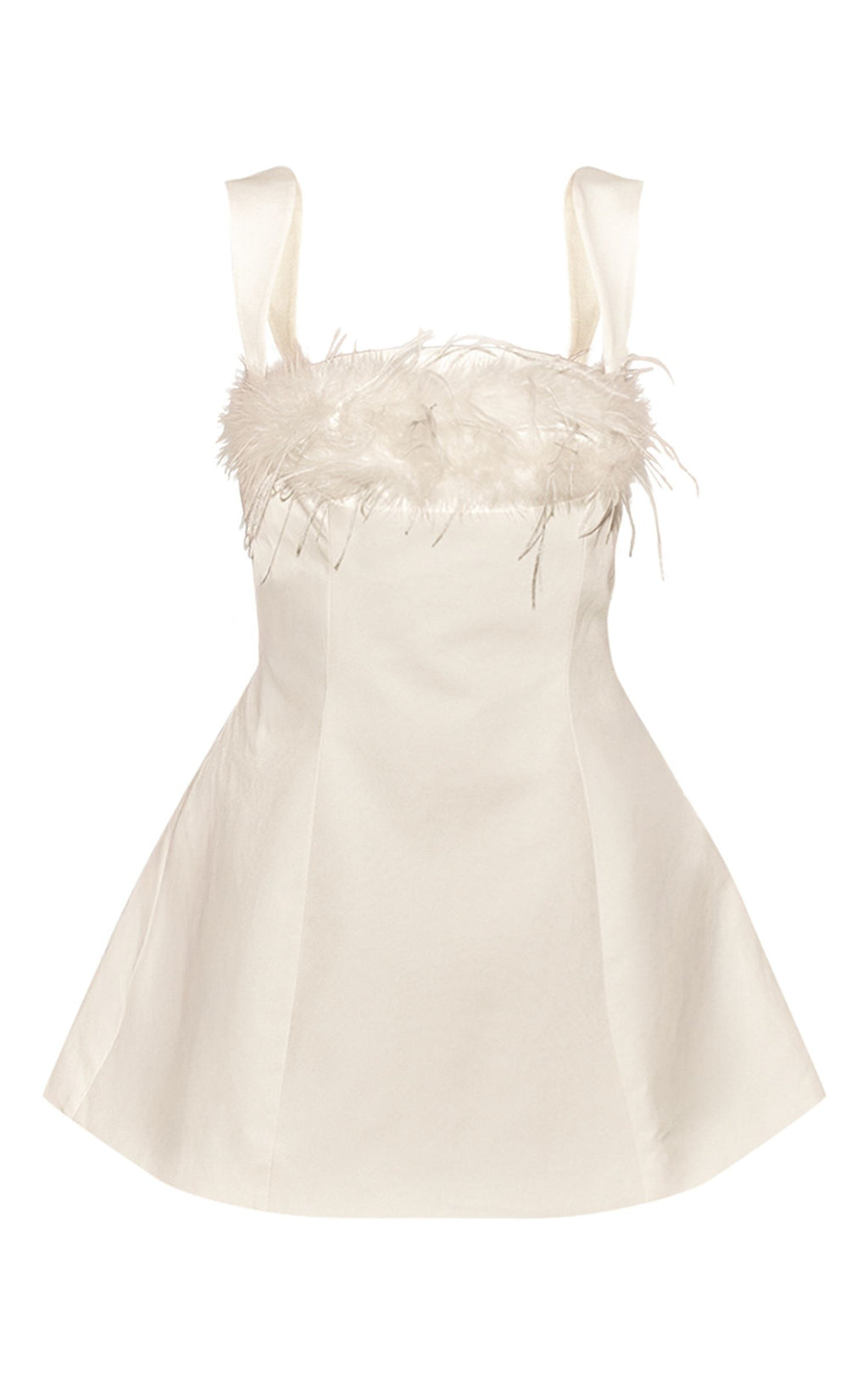 Gewebtes Minikleid Mit Federnbesatz Und Korsett-Schnitt – Sahne