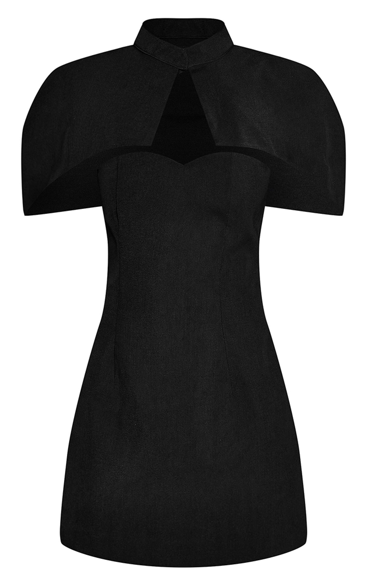 Gewebtes Strukturiertes Minikleid Mit Cape-Detail Und Trägerlosem Bandeau-Schnitt – Schwarz