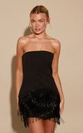 Gewebtes Bandeau-Minikleid Mit Perlenfransen – Schwarz