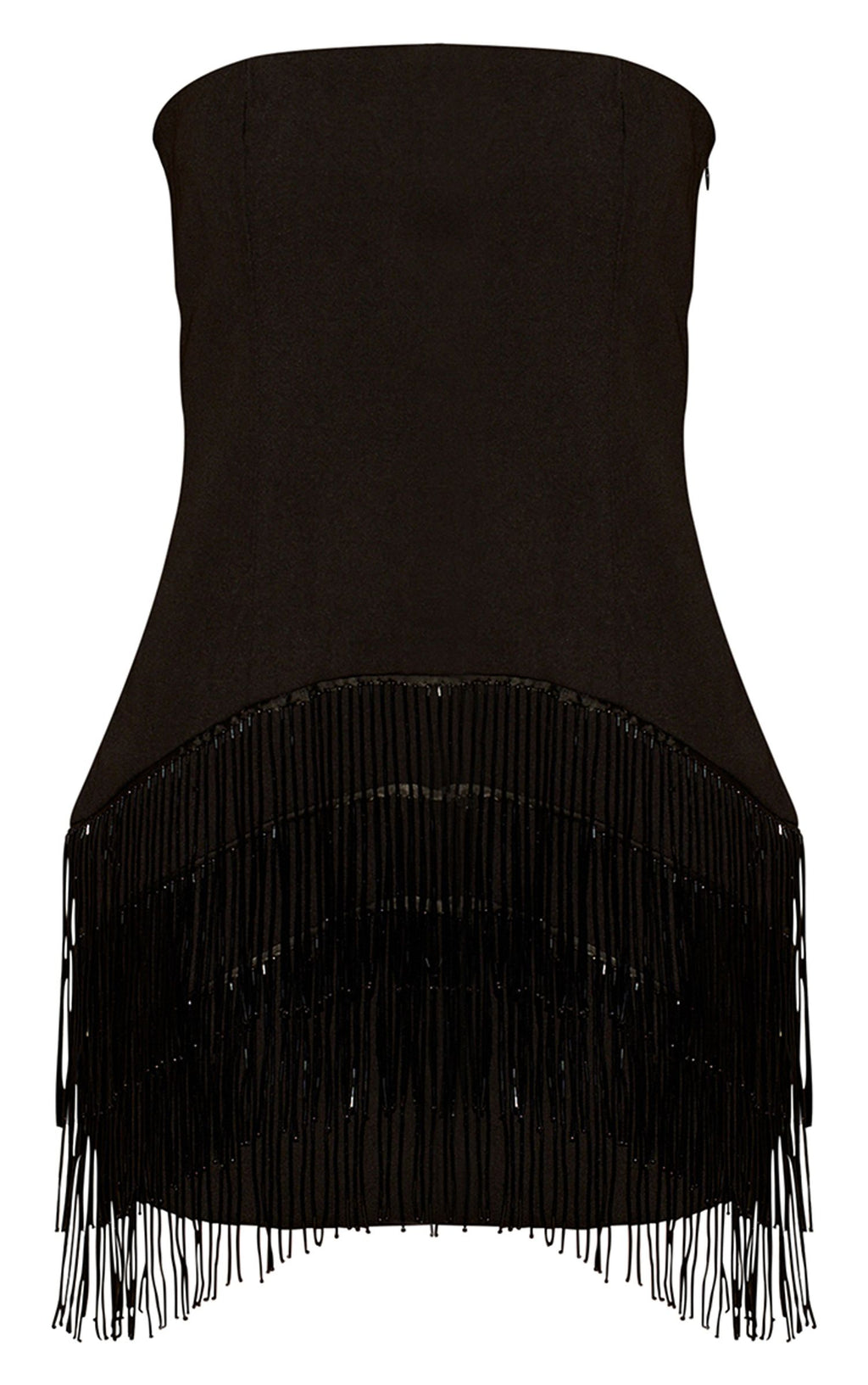 Gewebtes Bandeau-Minikleid Mit Perlenfransen – Schwarz