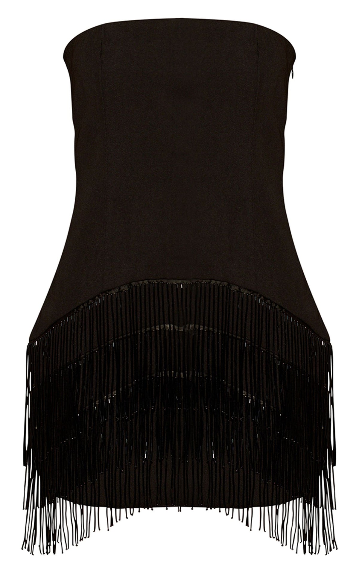 Gewebtes Bandeau-Minikleid Mit Perlenfransen – Schwarz