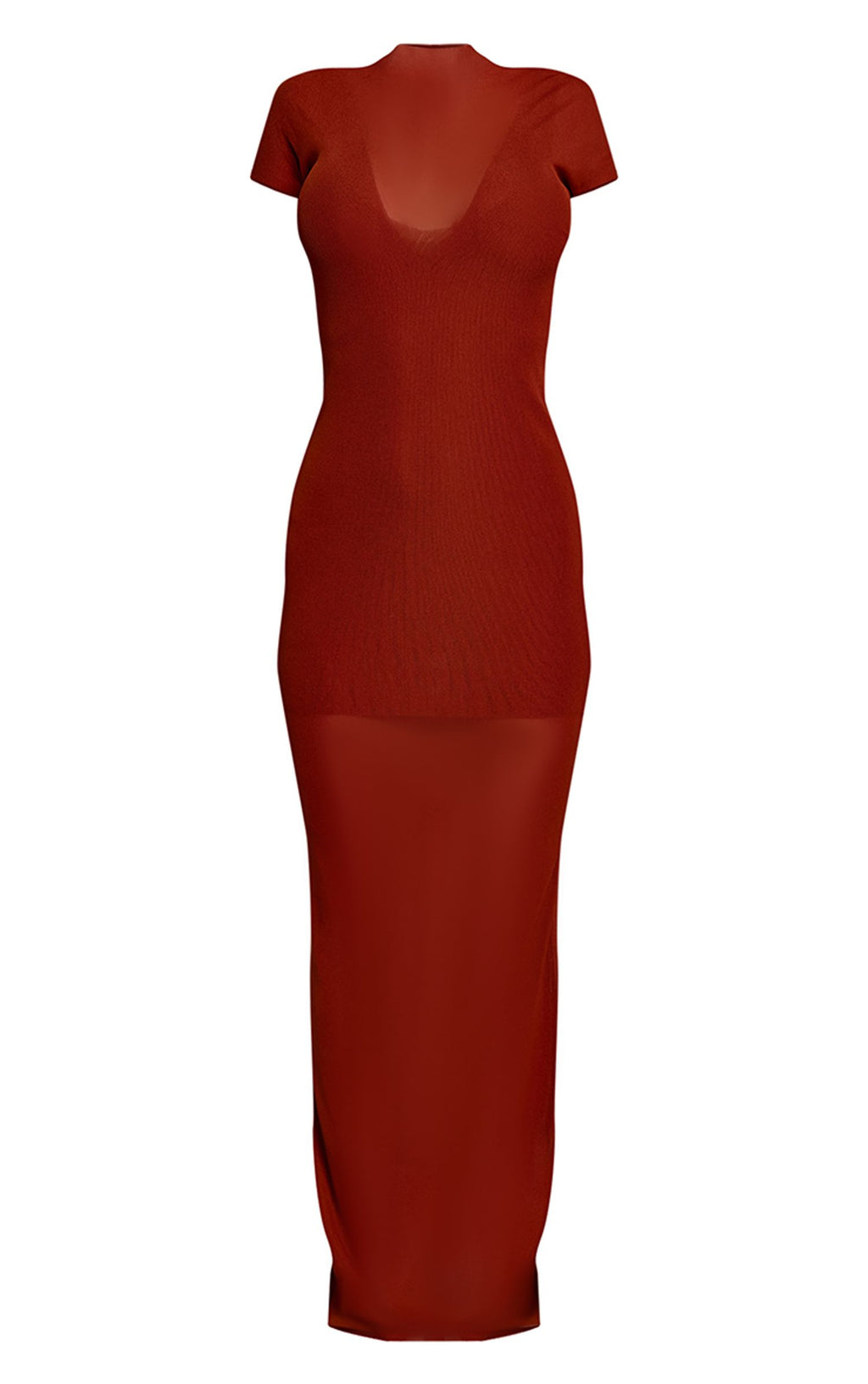 Durchsichtiges Netzstoff Kurzarm Unterkleid Maxikleid – Rost