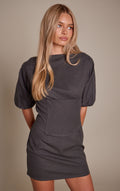Gebürstetes Gewebtes Korsett-Overlay Minikleid – Holzkohle