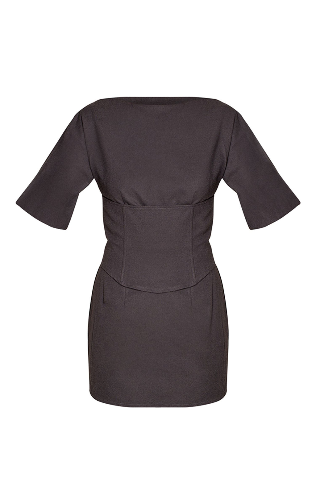 Gebürstetes Gewebtes Korsett-Overlay Minikleid – Holzkohle