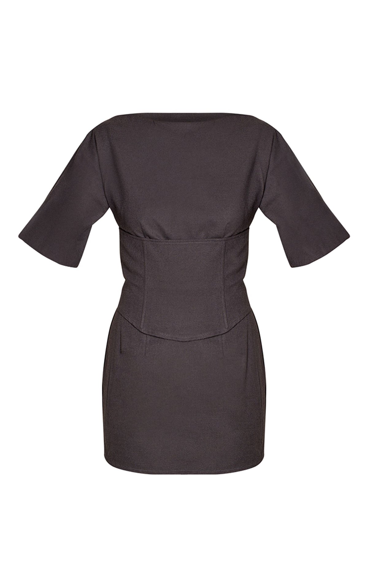 Gebürstetes Gewebtes Korsett-Overlay Minikleid – Holzkohle