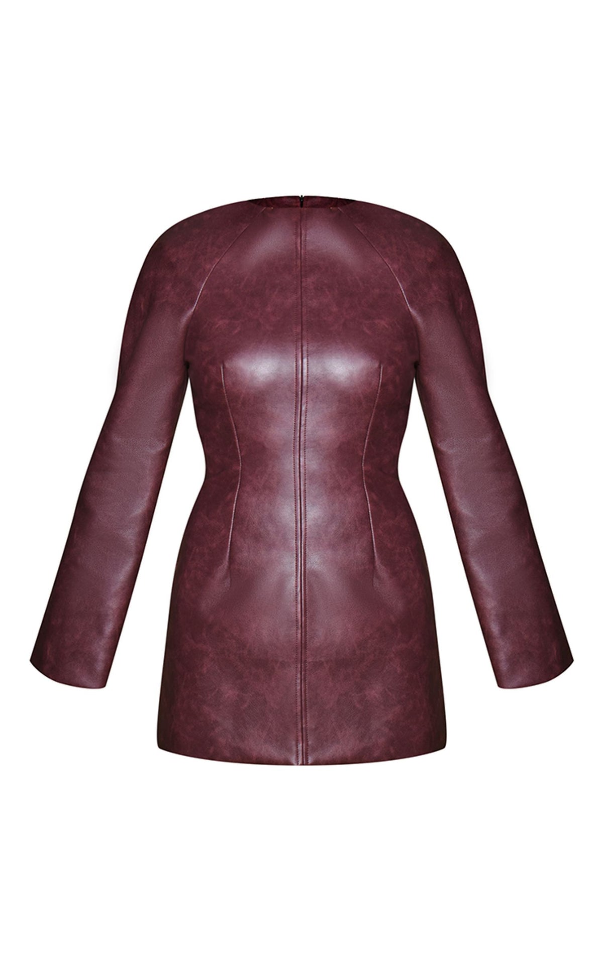 Gewaschenes Kunstleder-Minikleid Mit Schulterpolstern Und Taillierter Silhouette – Burgunder