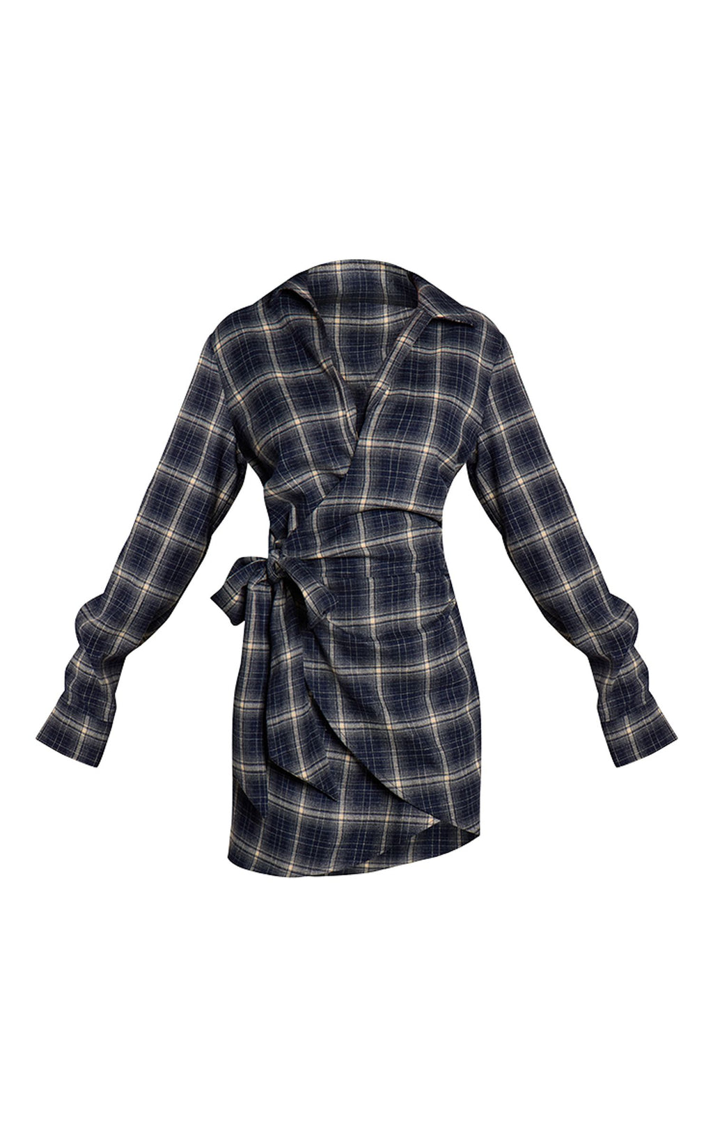 Kariertes Wickel-Hemdblusenkleid Mit Überschlagdetail – Marine