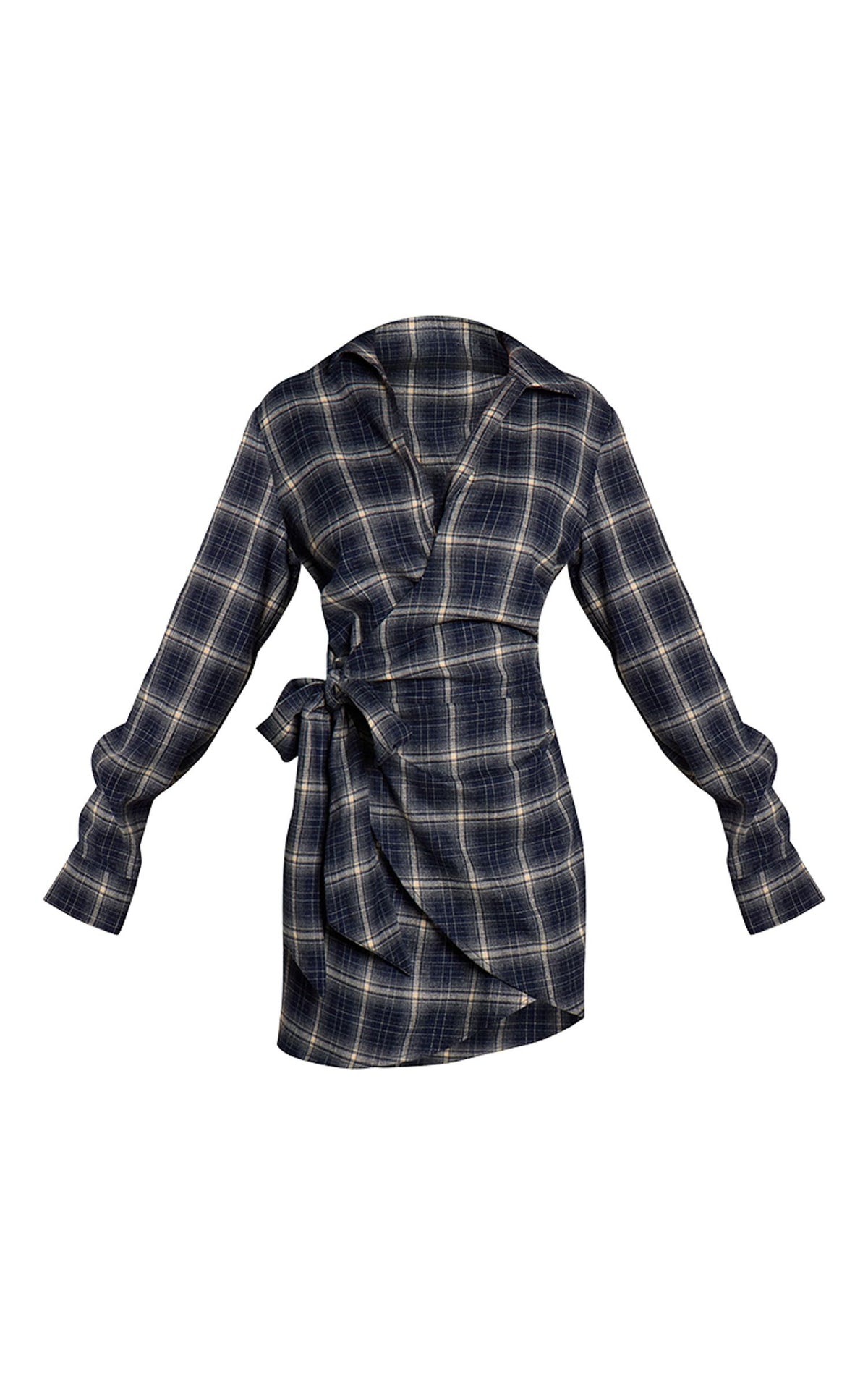 Kariertes Wickel-Hemdblusenkleid Mit Überschlagdetail – Marine